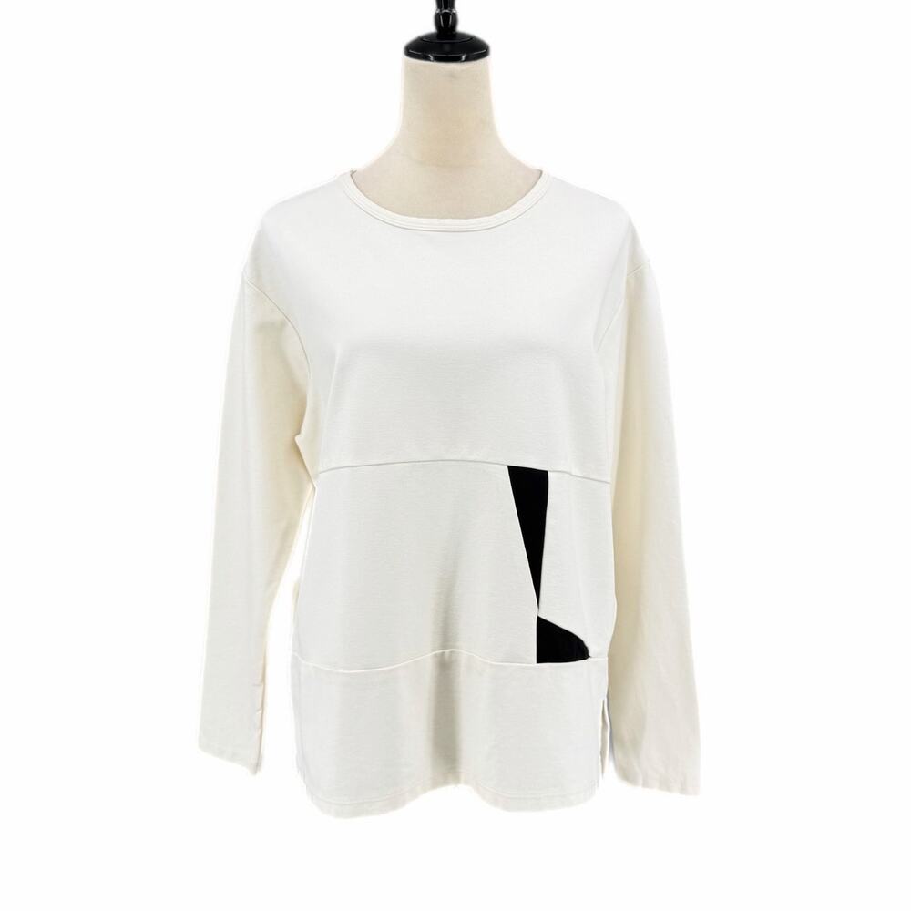 Eleven Stitch Cream Black Abstract Geometric Mature Stretch Avant Garde Top